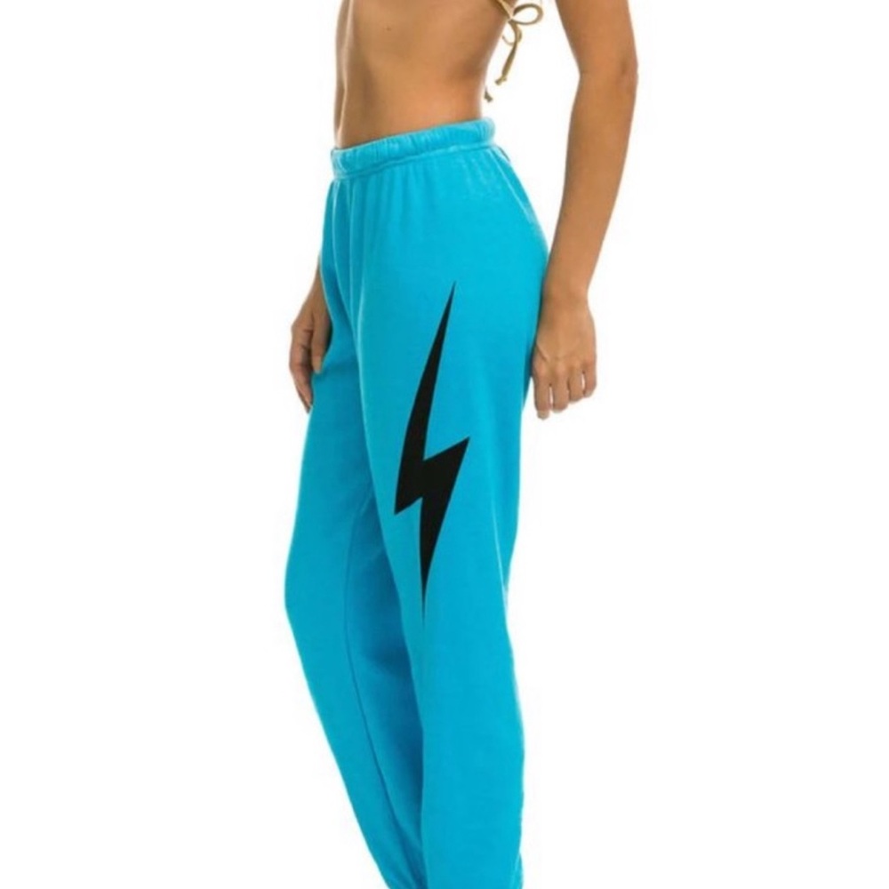 AV Nation Blue Jogger Pants with Black Lightning Bolt